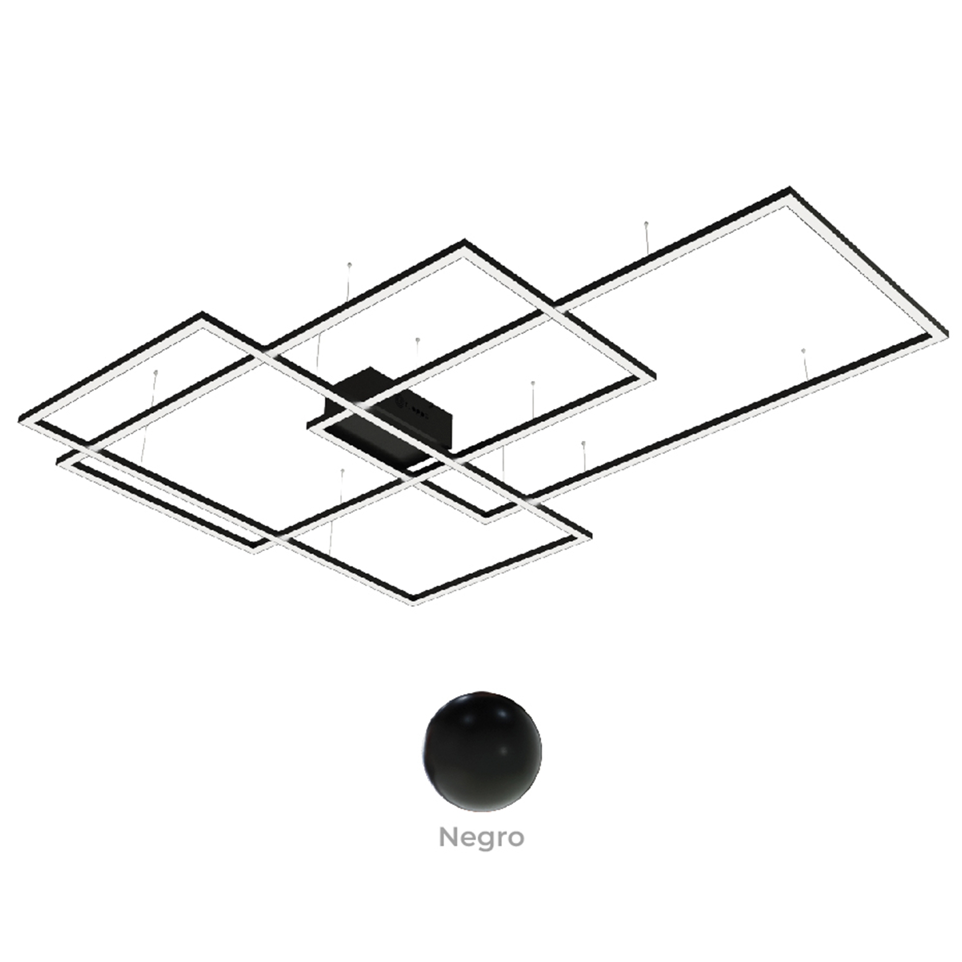 Luminarios suspendidos con tres rectángulos de iluminación en color negro con iluminación blanco cálido