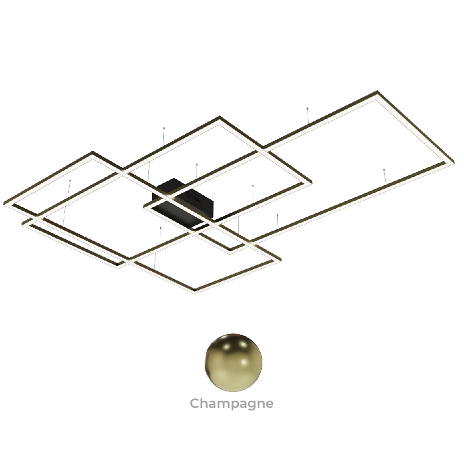 Luminarios suspendidos con tres rectángulos de iluminación en color champagne con iluminación blanco neutro
