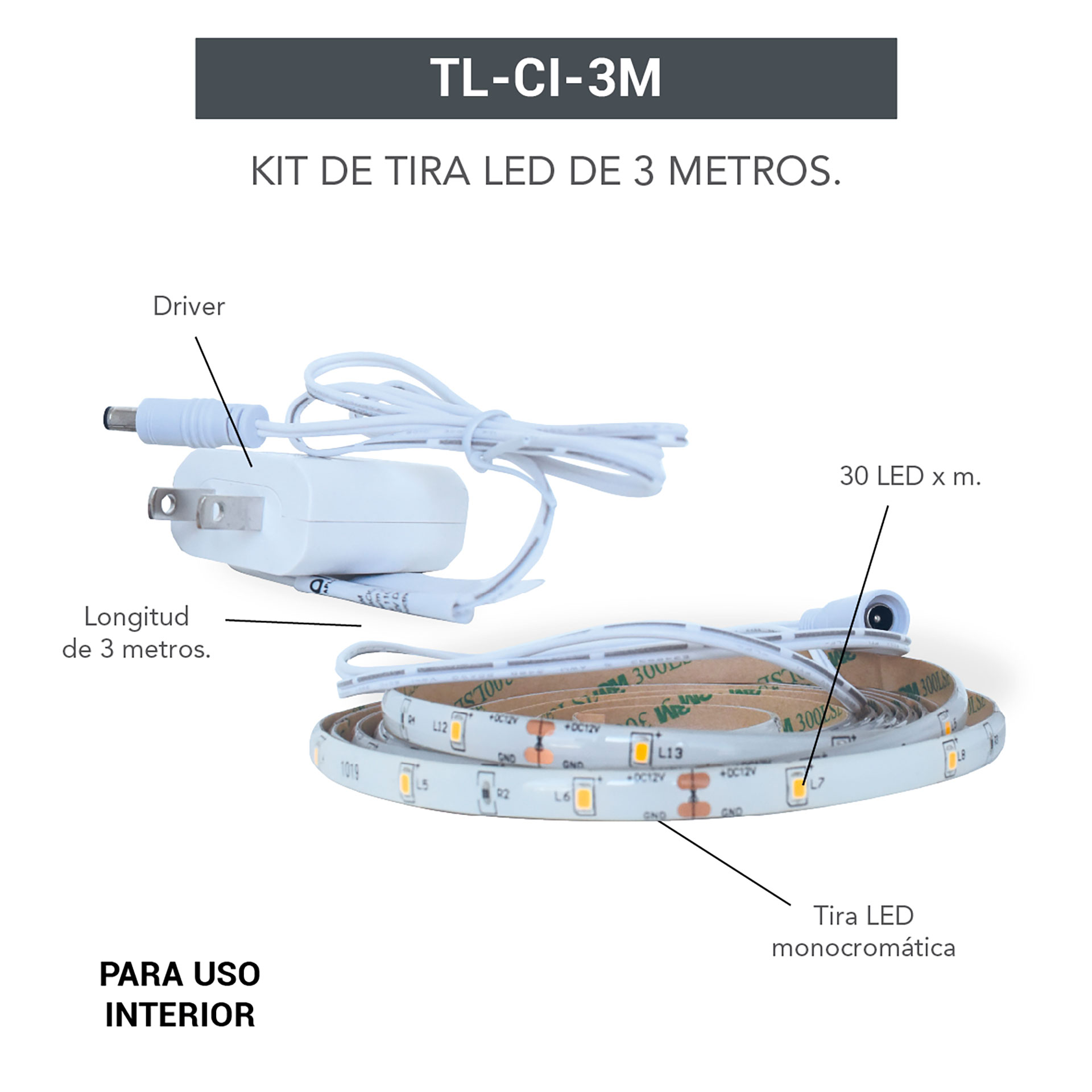 Kit De Tira Led De 3 Mts