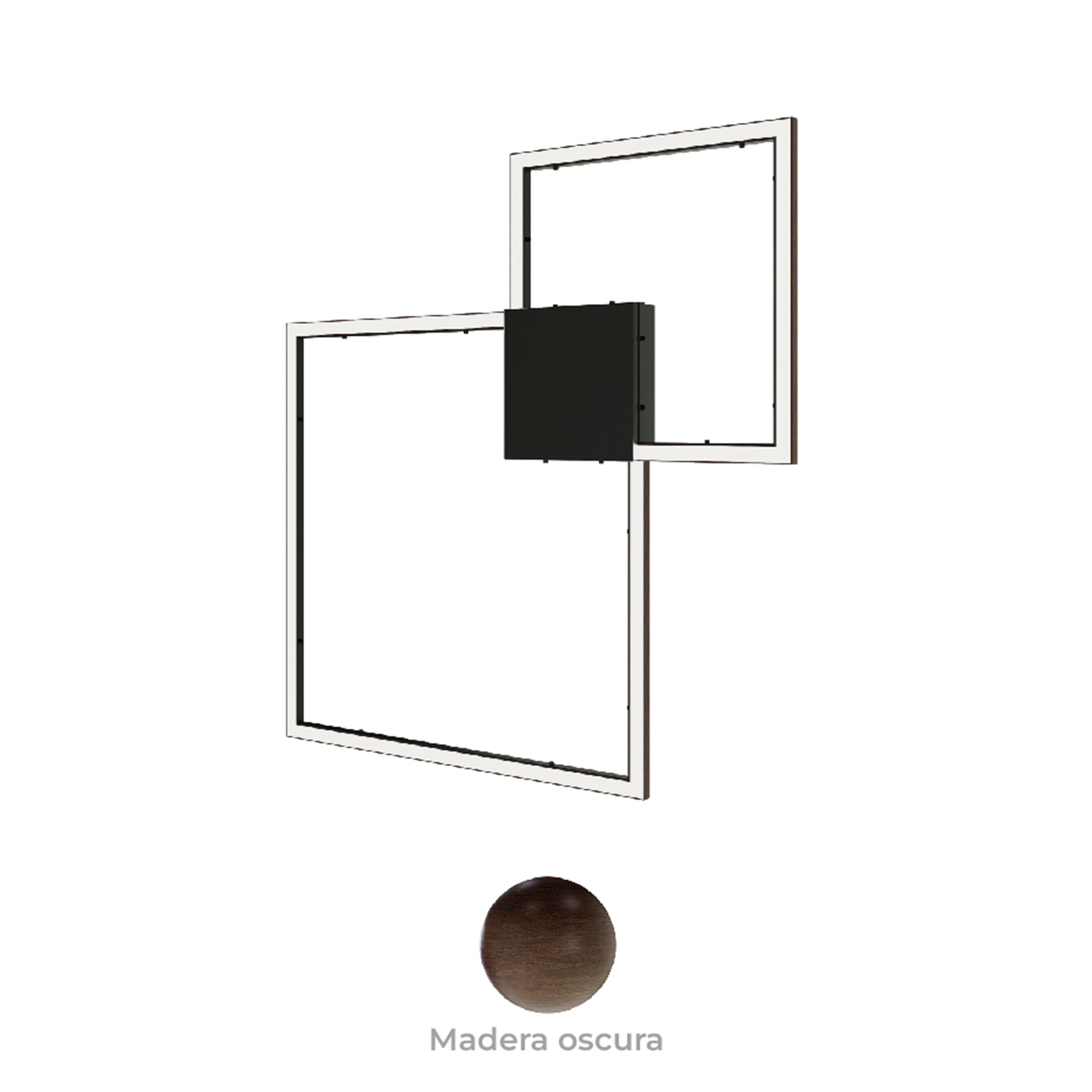 Luminarios de figuras geométricas para muro o techo en color madera obscura con iluminación blanco neutro
