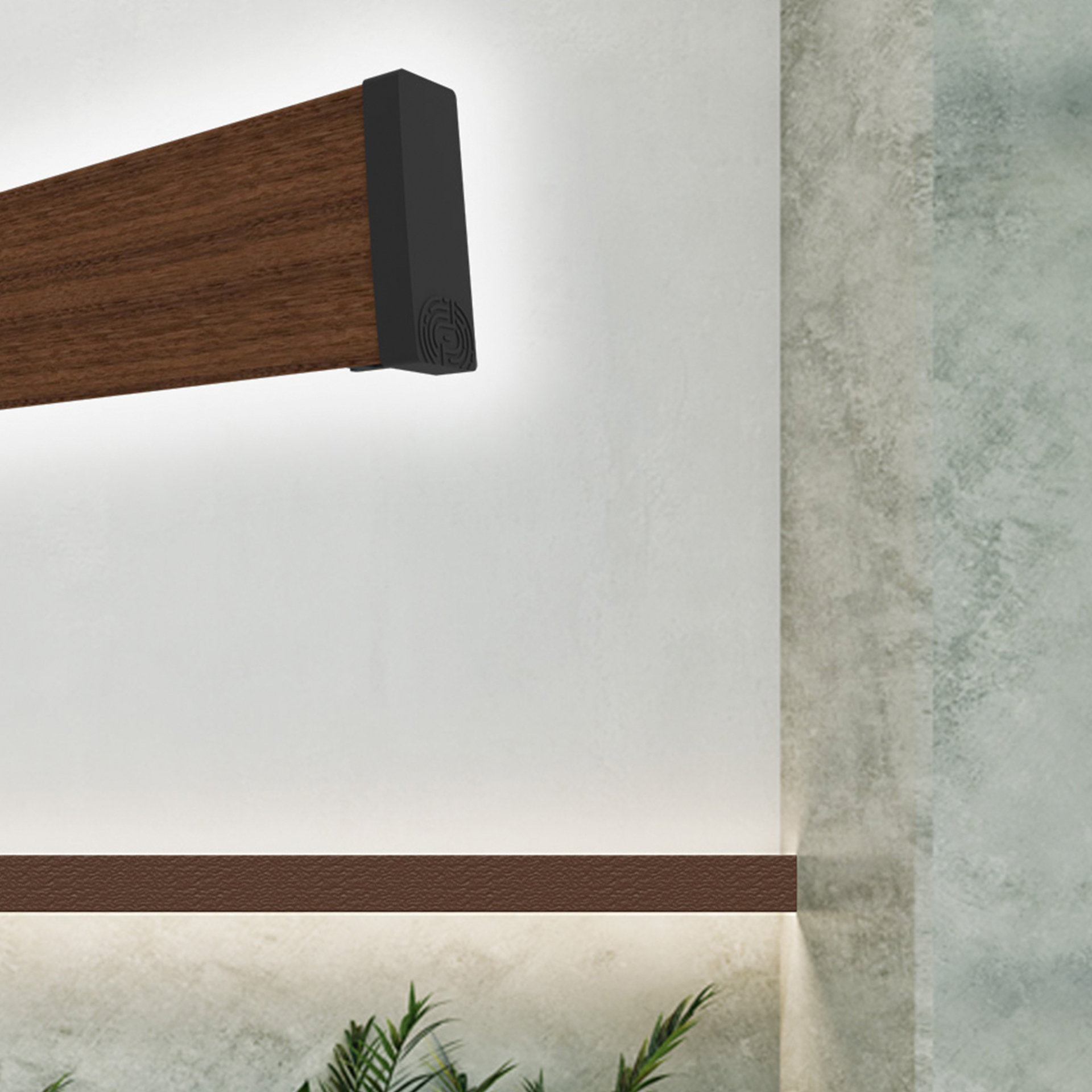 Luminario arbotante de 50cm en color madera nogal con iluminación blanco cálido