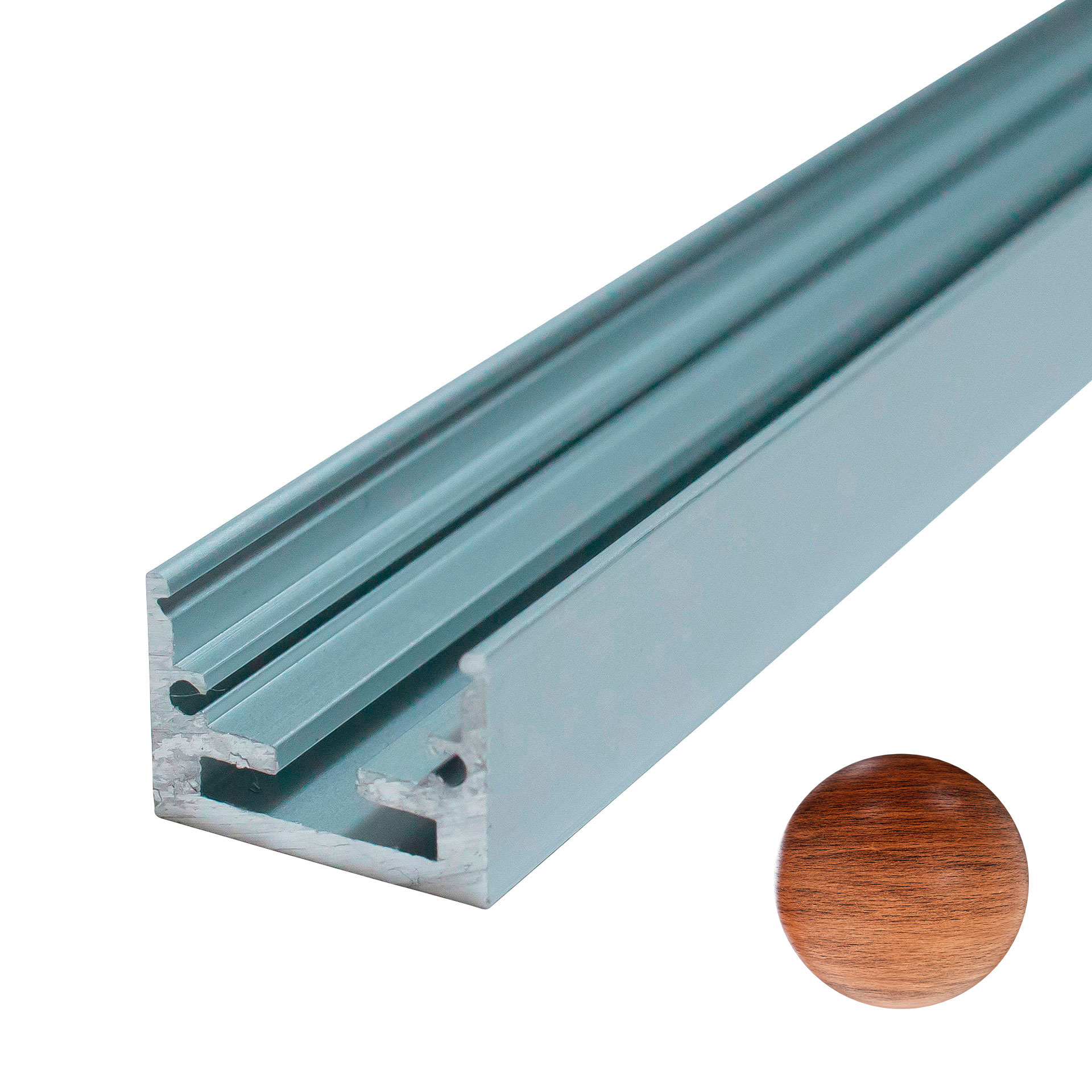 Perfil lineal de aluminio para sobreponer en color madera nogal