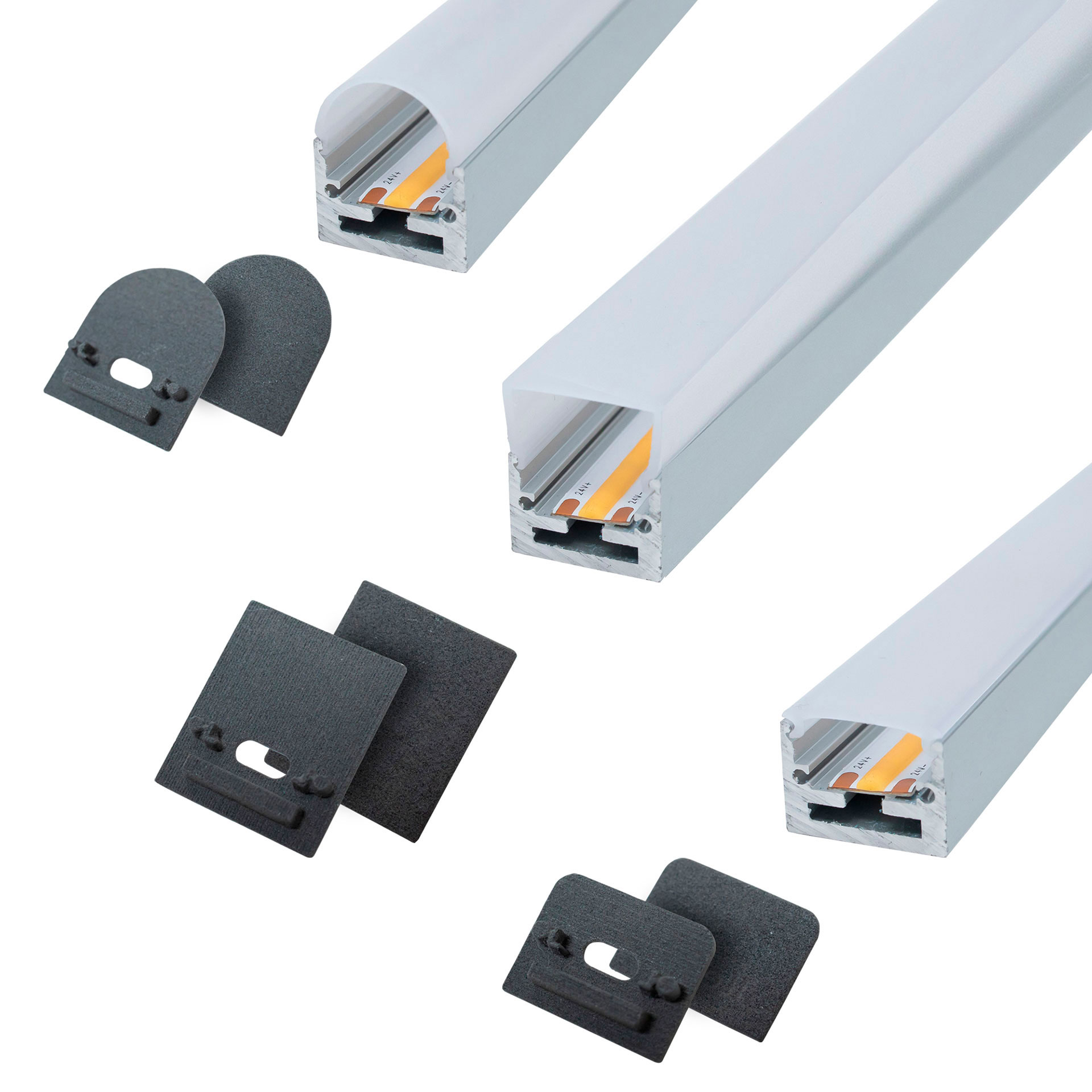 Perfil lineal de aluminio para sobreponer en color madera nogal