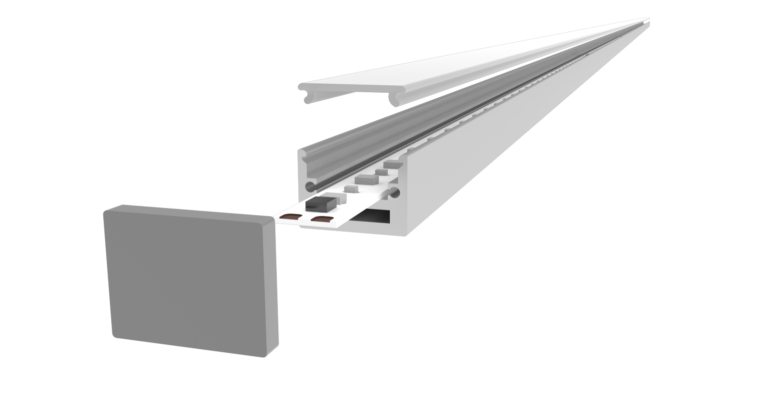 Perfil lineal de aluminio para sobreponer en color blanco