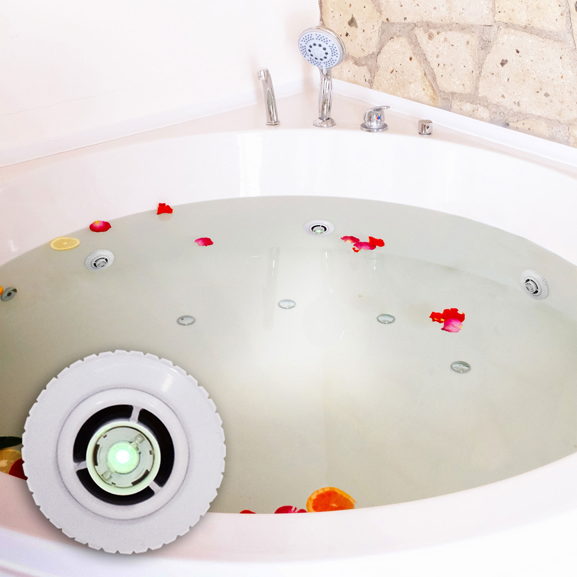 Luminario sumergible para chorro de piscina en color blanco cálido